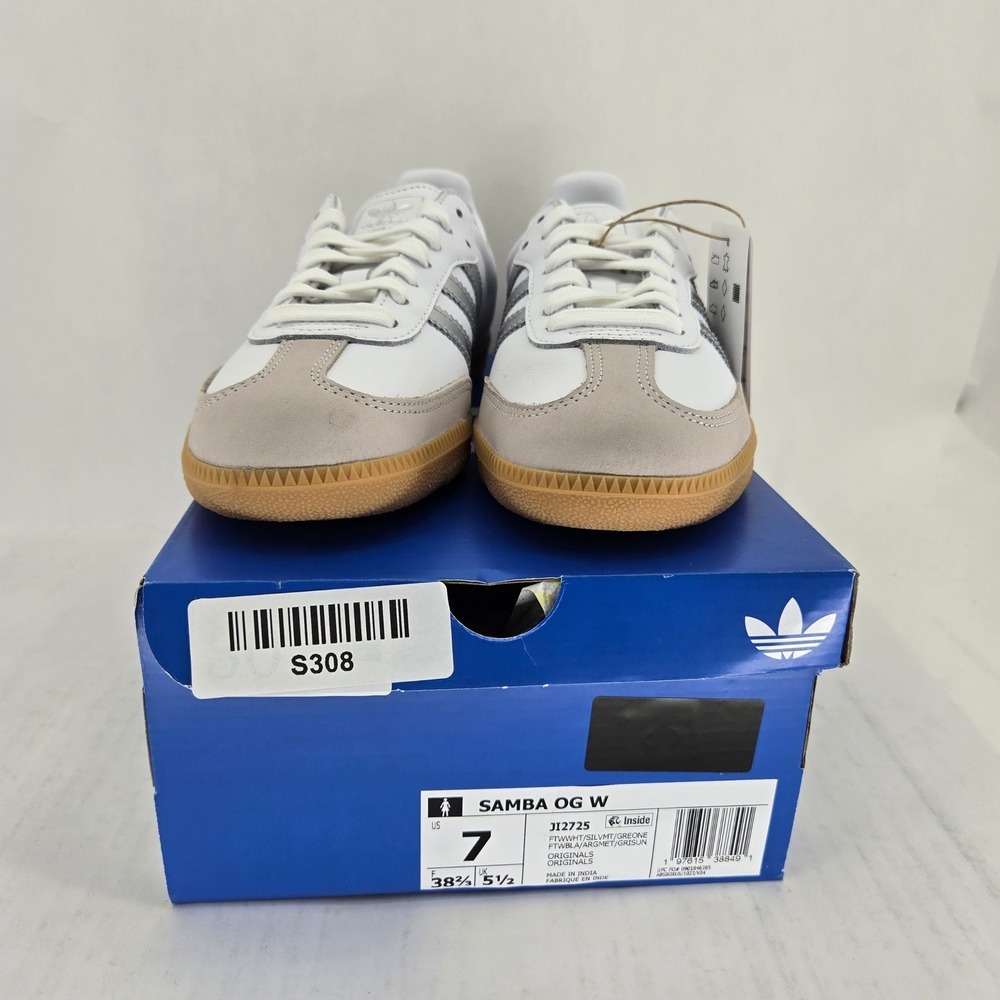 Adidas Samba OG W White Silver Metallic Grey One JI2725 Women's Size 7 NEW - Picture 5 of 12